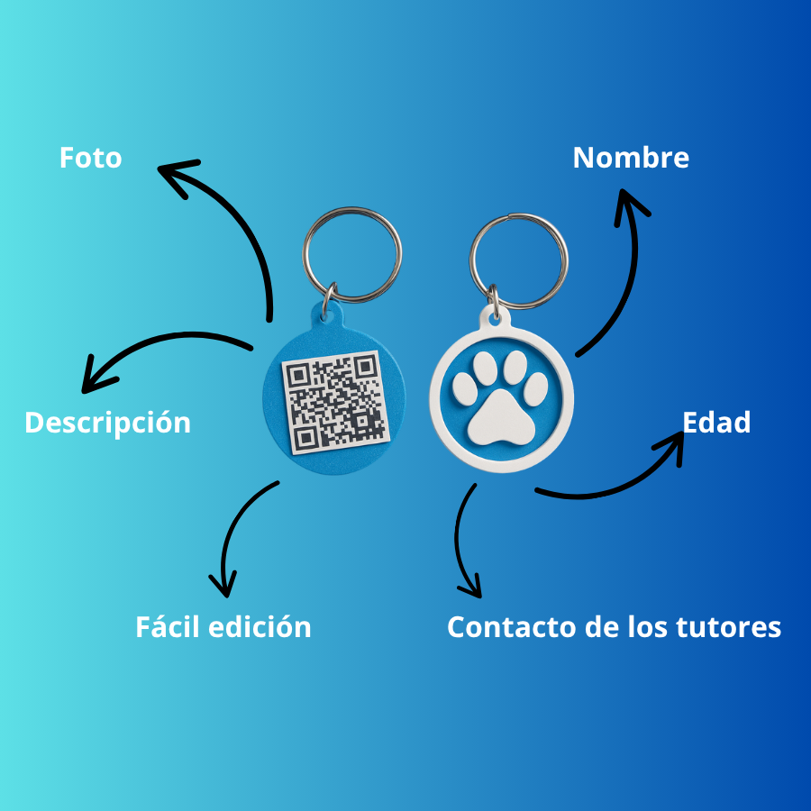 Mascota feliz y segura con su placa QR